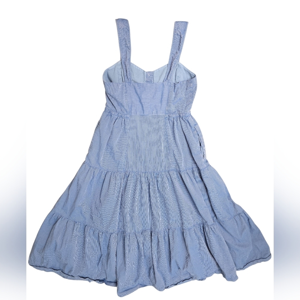 Madewell  Button-Front Tiered Midi Dress in Stripe Size 0 Cerulean Blue - Picture 7 of 11